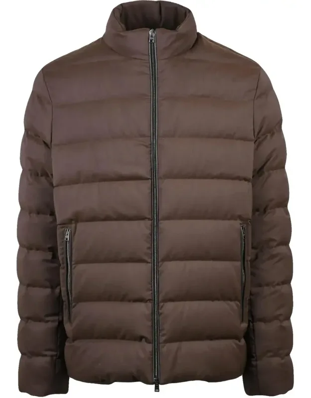 Quilted Down Jacket In Wool-polyester Blend