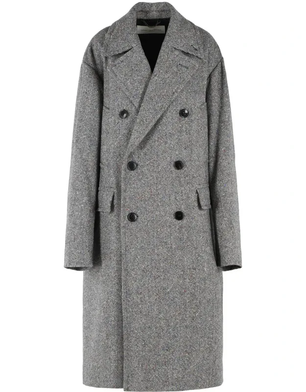 Double-breasted Wool Coat With Multicolored Check Pattern
