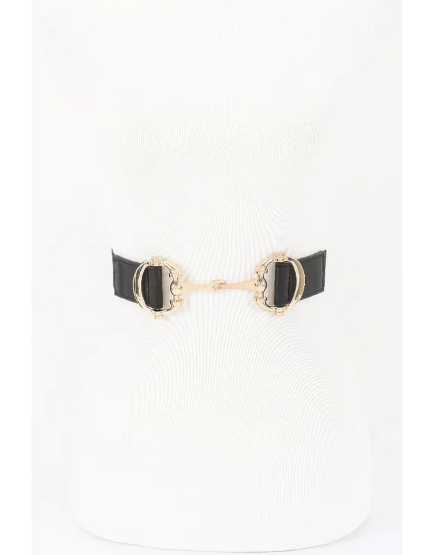 Vegan Leather Metal Buckle Elastic Belt