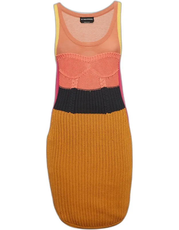Multicolor Rib Knit Sleeveless Mini Dress
