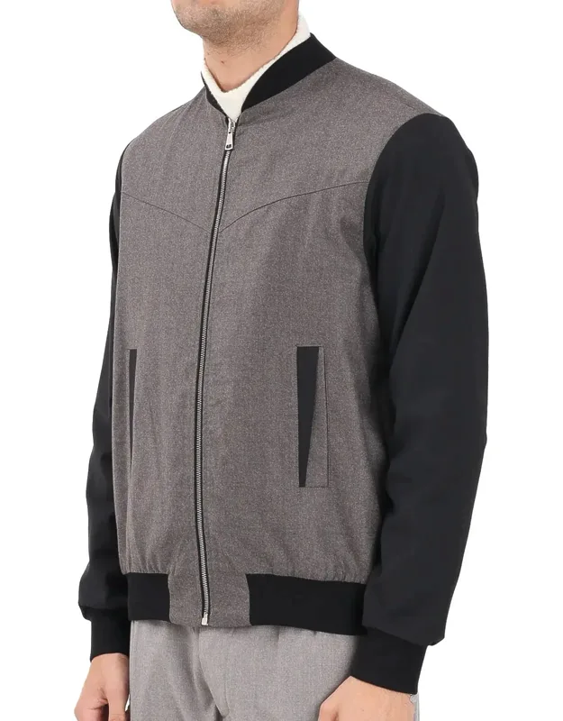 Two-tone Short Jacket With Zip Closure And Angled Pockets