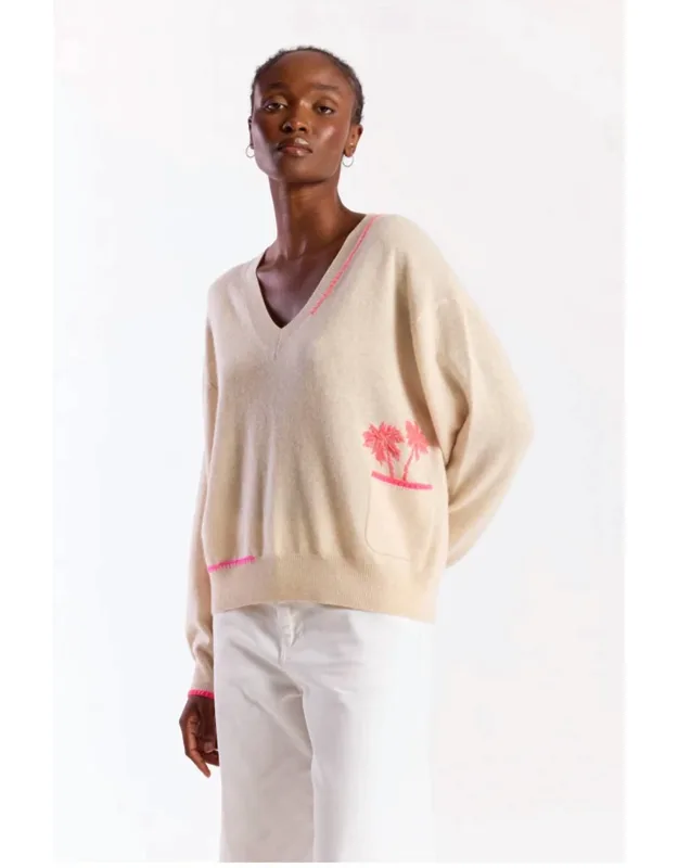 Palm Pocket V-neck Lace Sweater