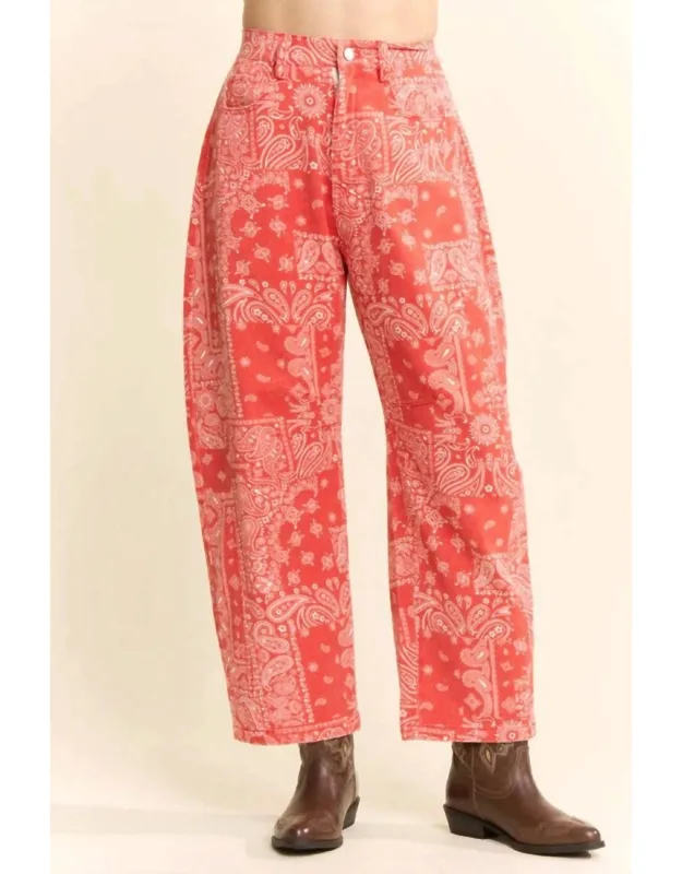 Bandana Print High-rise Barrel Pants