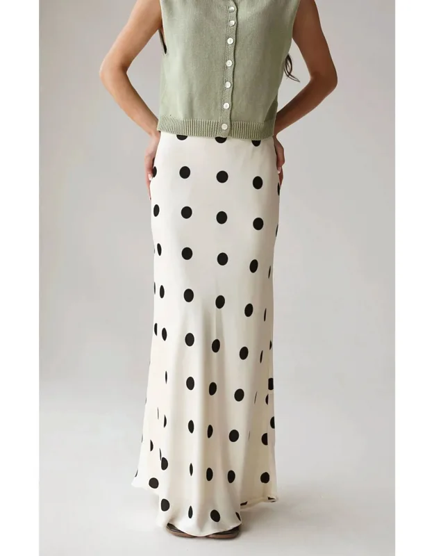Classic Polka Dot Satin High-waisted Maxi Skirt
