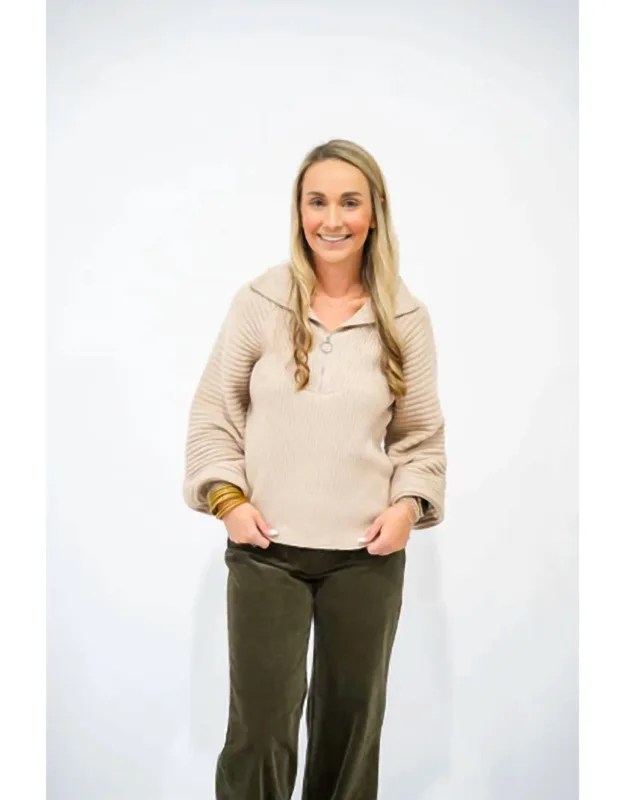 Half Zip Balloon Sleeve Sweater