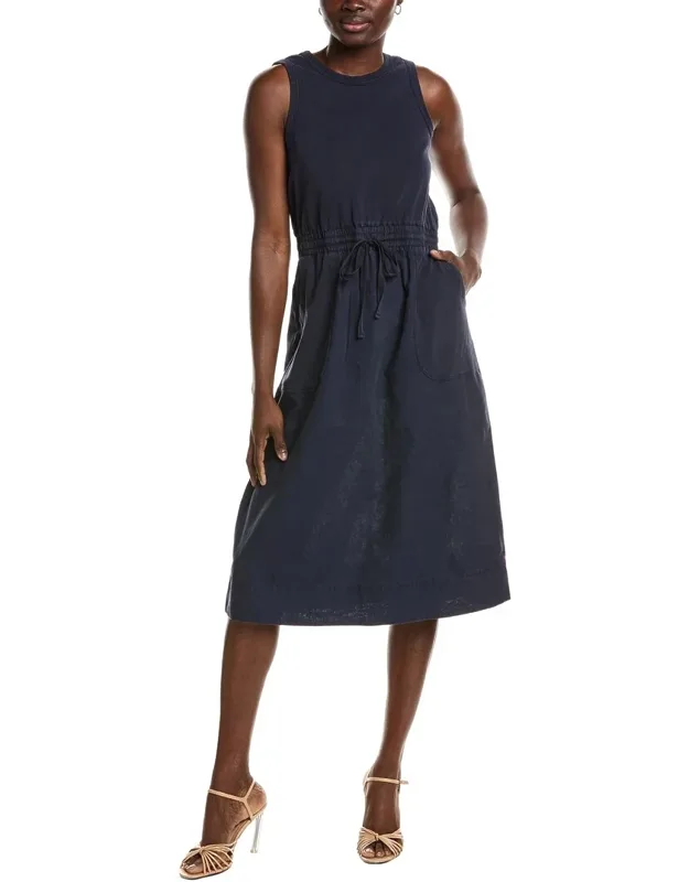 Wilhelmina Mixed Media Linen-blend Midi Dress