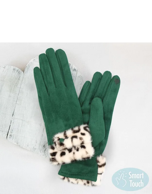 Leopard Faux Fur Cuff Smart Touch Gloves