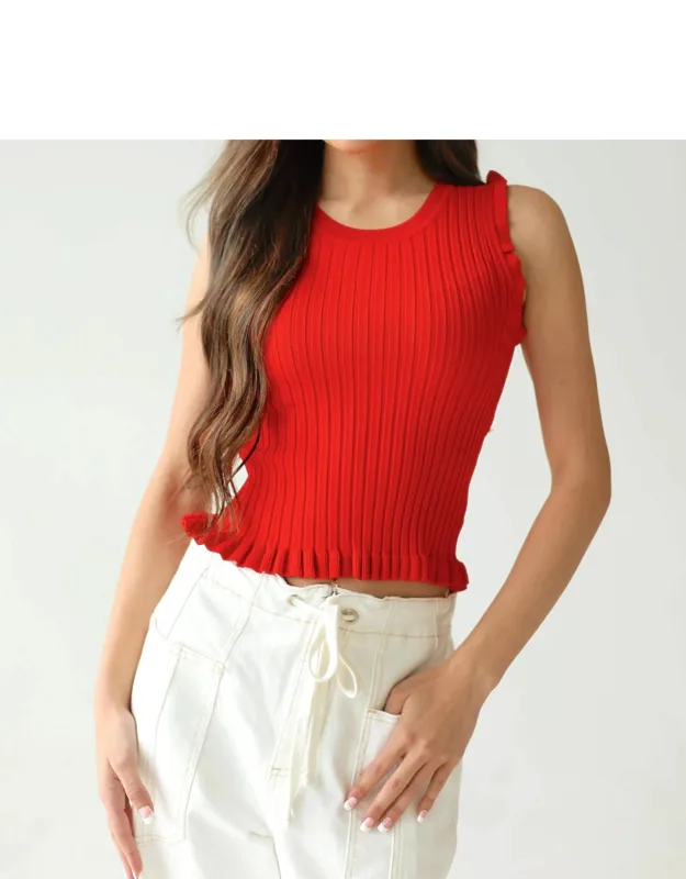 Ribbed High-neck Frill Tank