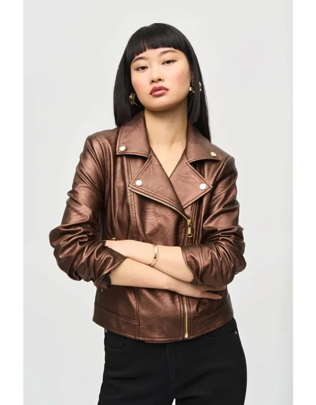 Mira Metallic Faux Leather Biker Jacket