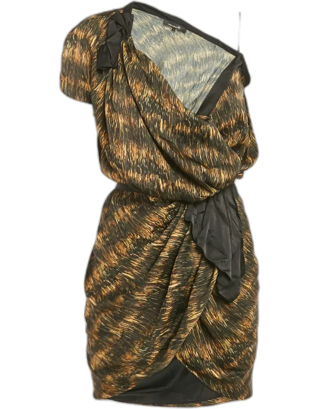 Printed Satin Asymmetric Wrap Mini Dress