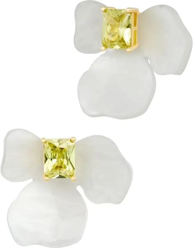Mother Of Pearls Flower Jacket With Stud Peridot Cz Earrings