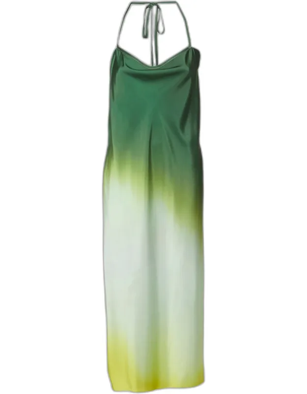 Ombre Satin Halter Neck Long Dress