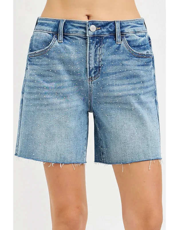 Rhinestone Mid Length Jean Shorts