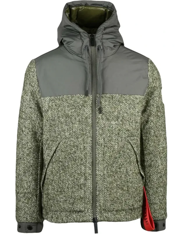 Padded Jacket With Herringbone Fabric And Adjustable Cuffs