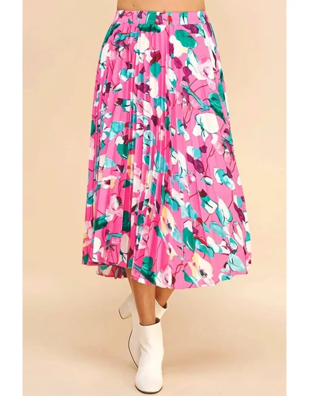 Floral Print Pleated Midi Skirt