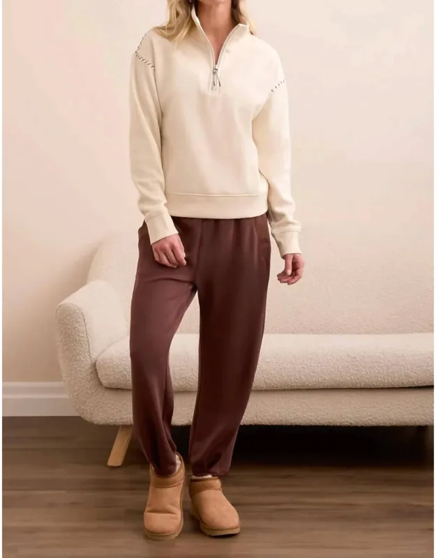 Farren French Terry Stitch-accent Zip Funnel Neck Sweater