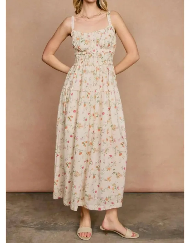 Honey Butter Shirred Midi Dress