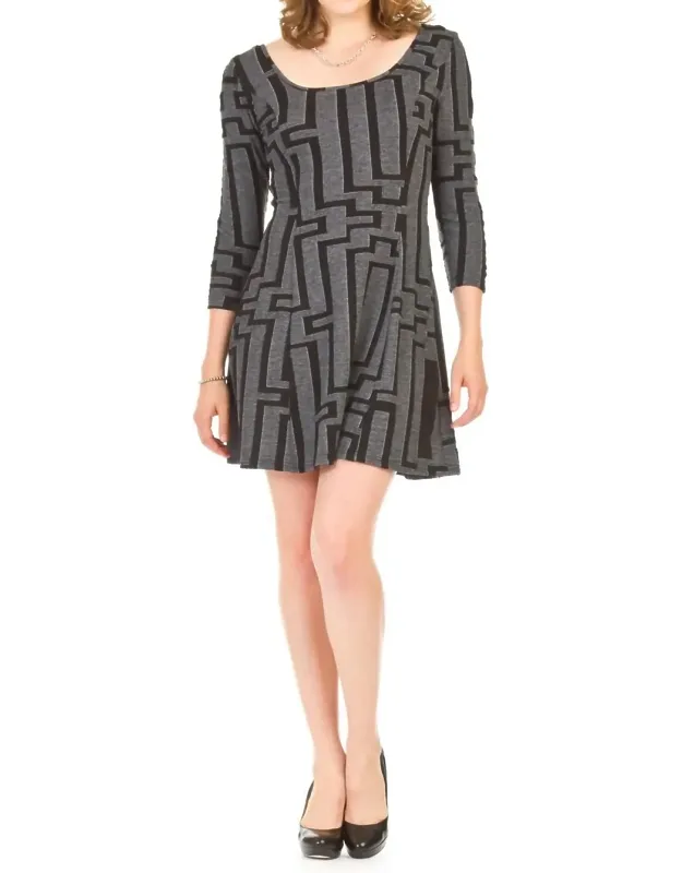 Textured Geo 3/4 Sleeve Dress