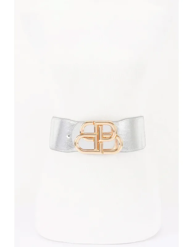 Vegan Leather Metal Buckle Elastic Belt