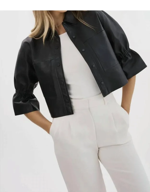 Carolina Leather Ruffle Sleeve Jacket