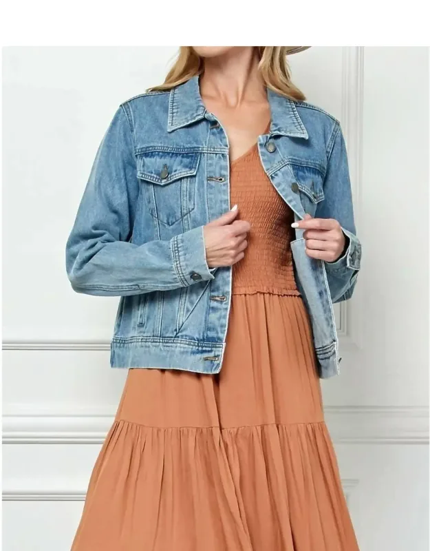 Cropped Jacket With Asymmetric Seam In Medium Denim