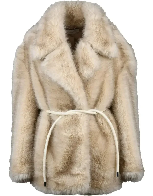Polyester Belted Faux Fur Coat