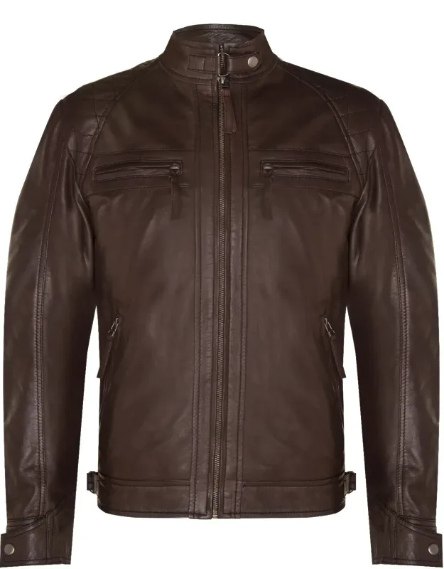 Vintage Zipped Leather Racing Quilted Biker Jacket