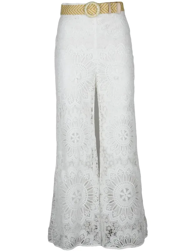 High-waisted Broderie Anglaise Trousers