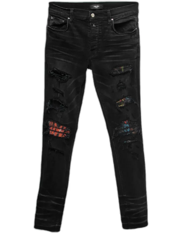 Distressed Denim Panelled Skinny Jeans