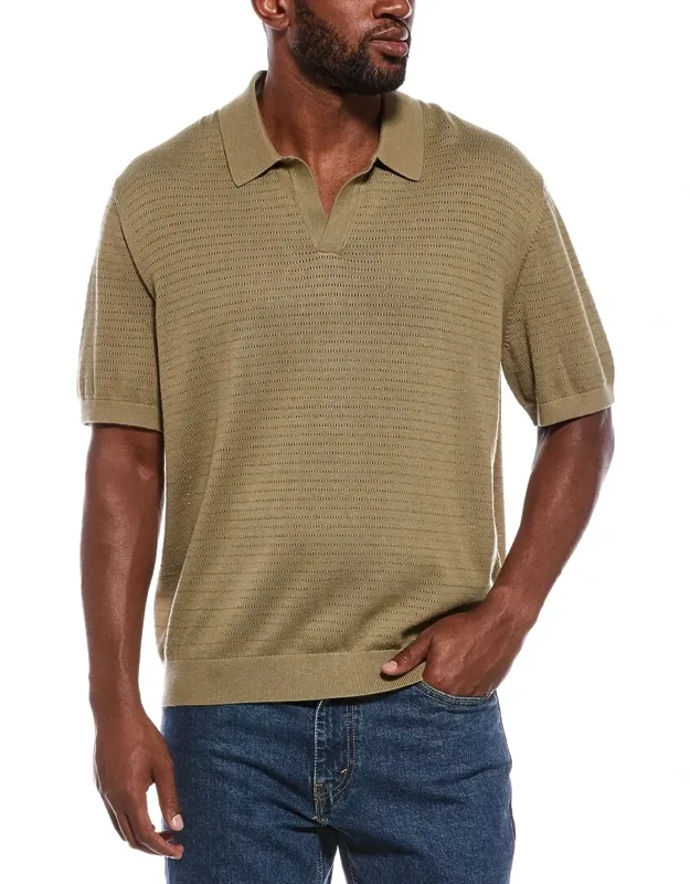 Pointelle Stitch Johnny Collar Silk-blend Polo Sweater