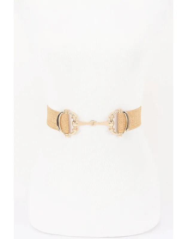Faux Straw Metal Buckle Elastic Belt