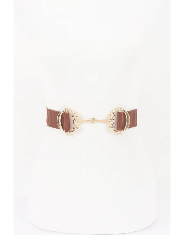 Vegan Leather Metal Buckle Elastic Belt