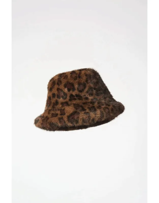 Leopard Print Faux Fur Bucket Hat