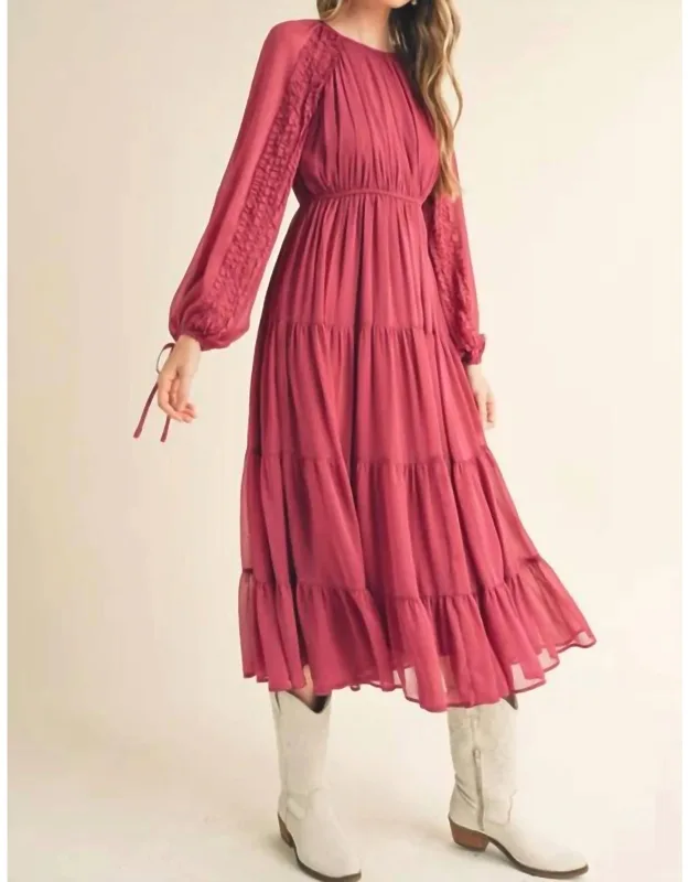 Tiered Ruffle Sleeve Midi Dress
