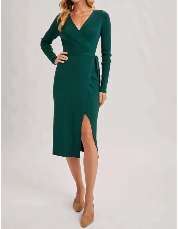Ribbed Knit V-neck Wrapped Midi Dress