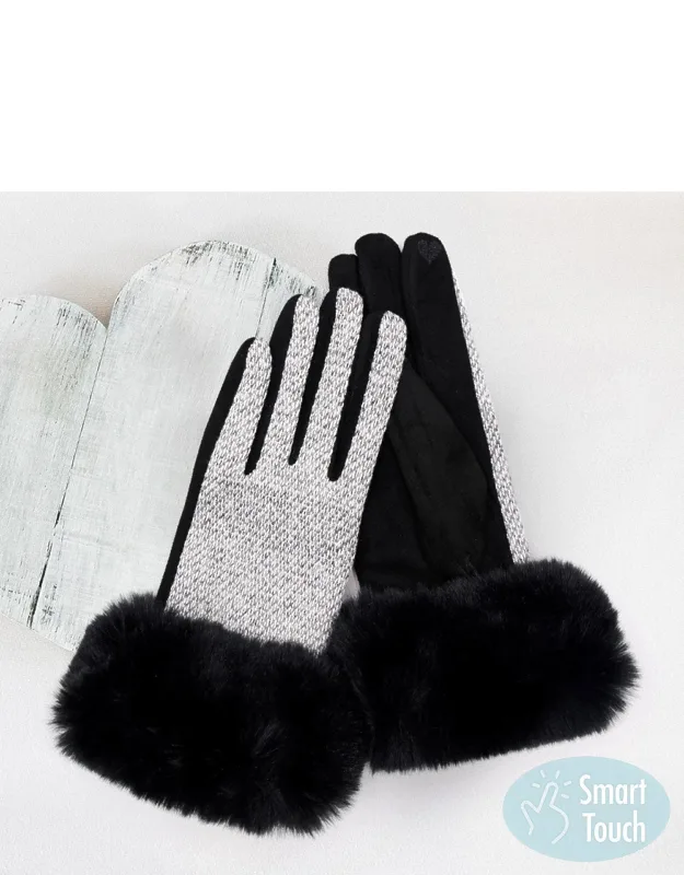 Faux Fur Cuff Mixed Color Smart Touch Gloves