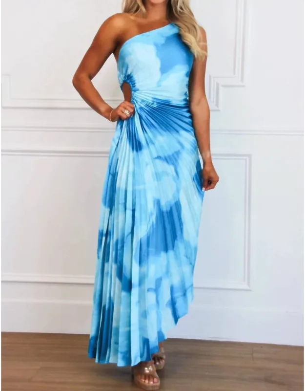 Feel The Waves One Shoulder Pleated Maxi Dress
