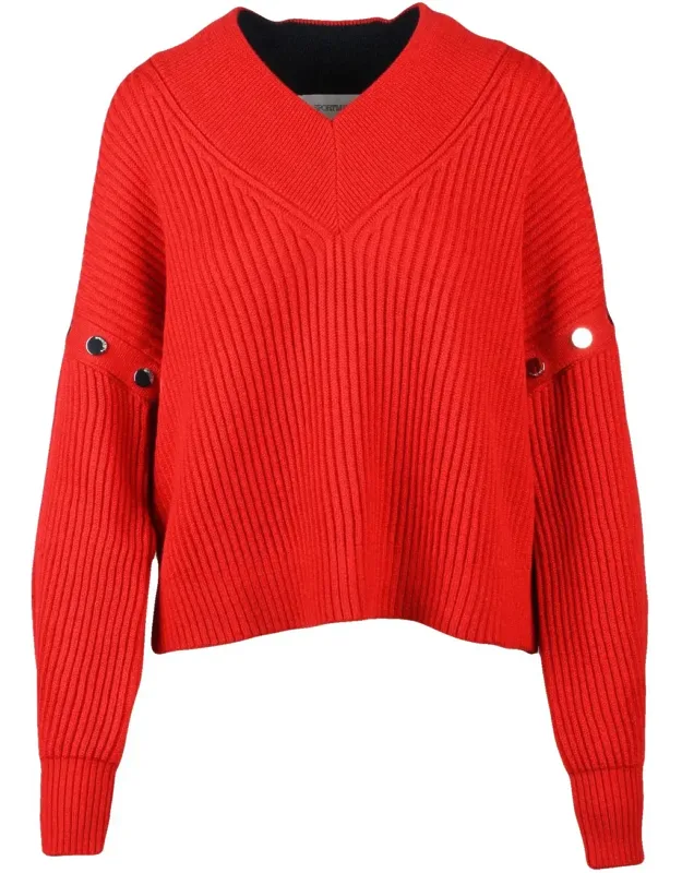 Cropped Ribbed Knit Sweater With V-neck And Adjustable Sleeves