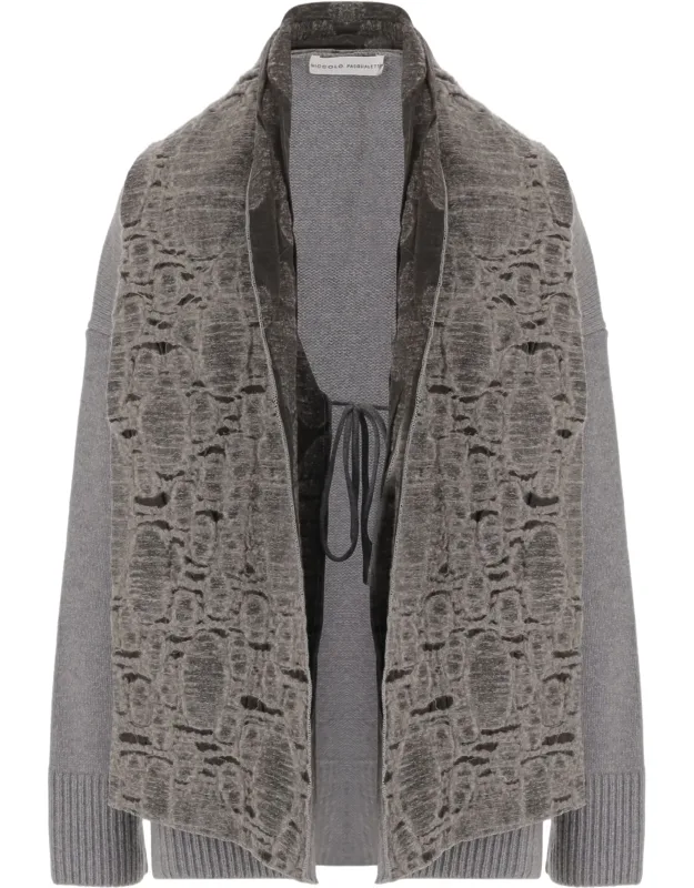 Open-front Wool And Cashmere Sweater With Embroidered Shawl