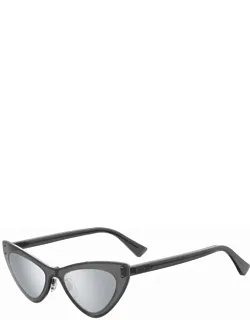 Sunglasses Cat Eye Full Rim, Transparent Ruthenium Frame And Silver Mirror Lens