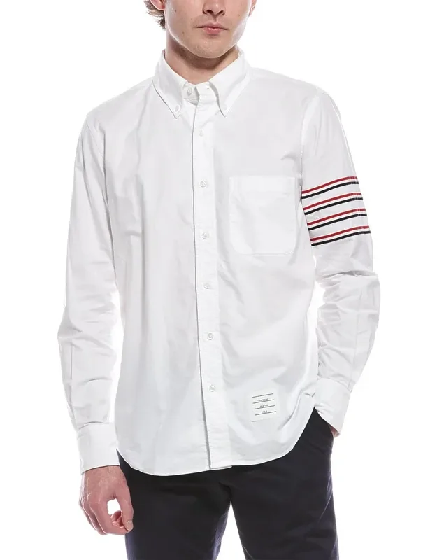 Thom Browne Lightweight Cotton Shirt With Button-down Collar And Signature Accents