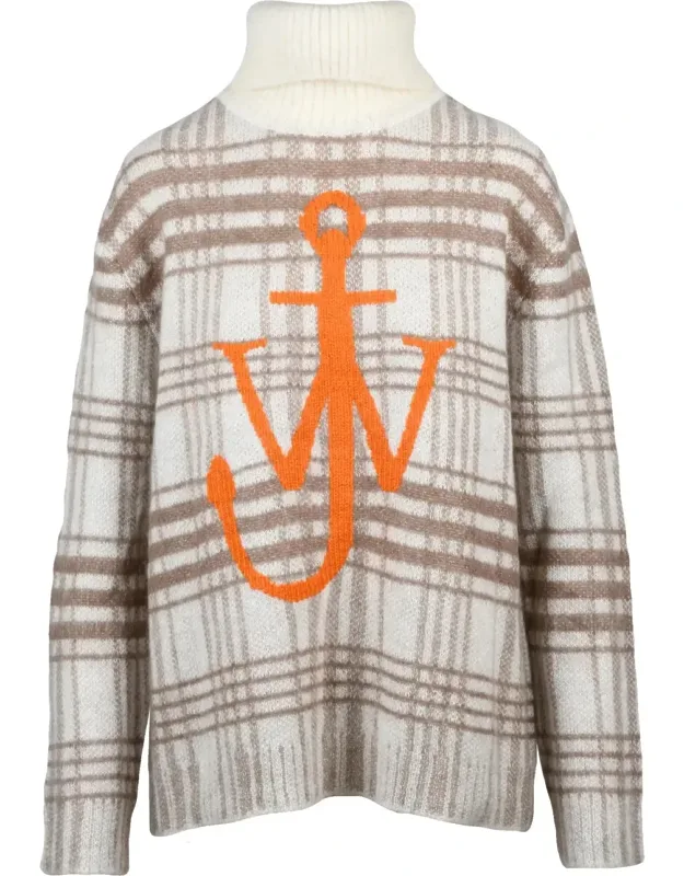 High Neck Plaid Mohair Sweater