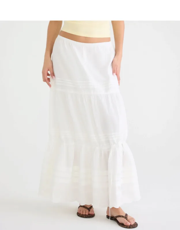 Pintuck & Lace Tiered Maxi Skirt