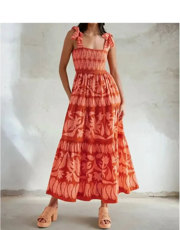 Lana Maxi Dress - A-line With Smocked Bodice And Tie Straps