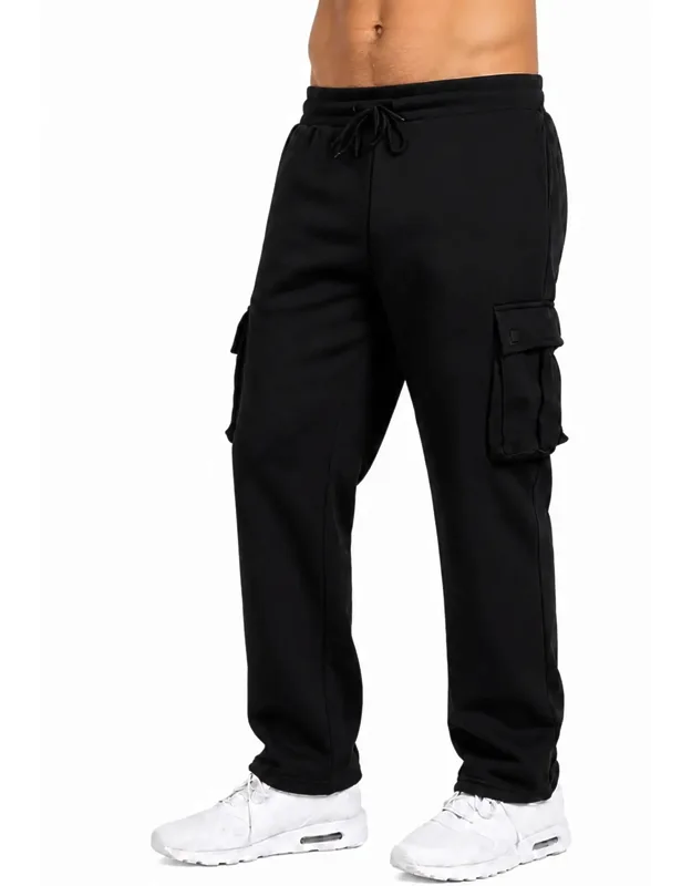 Open Bottom Fleece Jogger Sweatpants With Velcro Cargo Pockets
