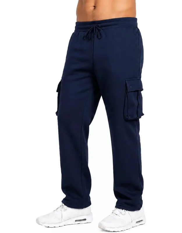 Open Bottom Fleece Jogger Sweatpants With Velcro Cargo Pockets