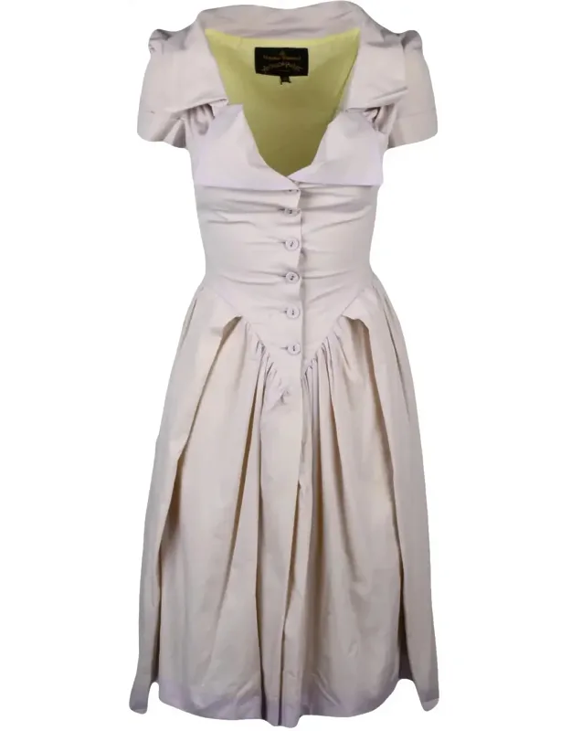 Fitted Cotton Dress With Button Closure And Gathered Skirt