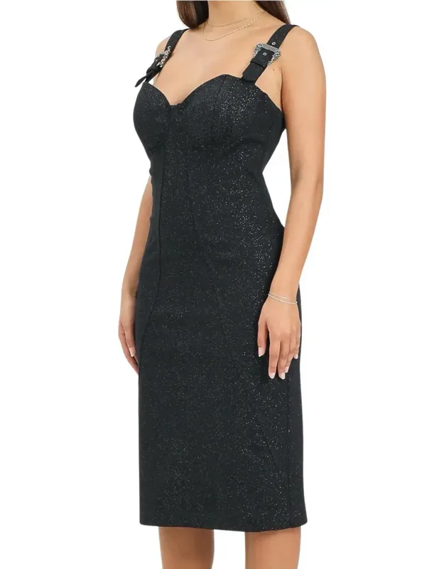 Sheath Dress With Bustier Neckline And Decorative Buckles