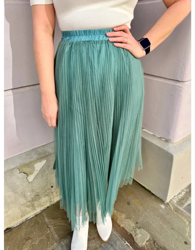 Chiffon Full Pleated Elastic Waist Maxi Skirt