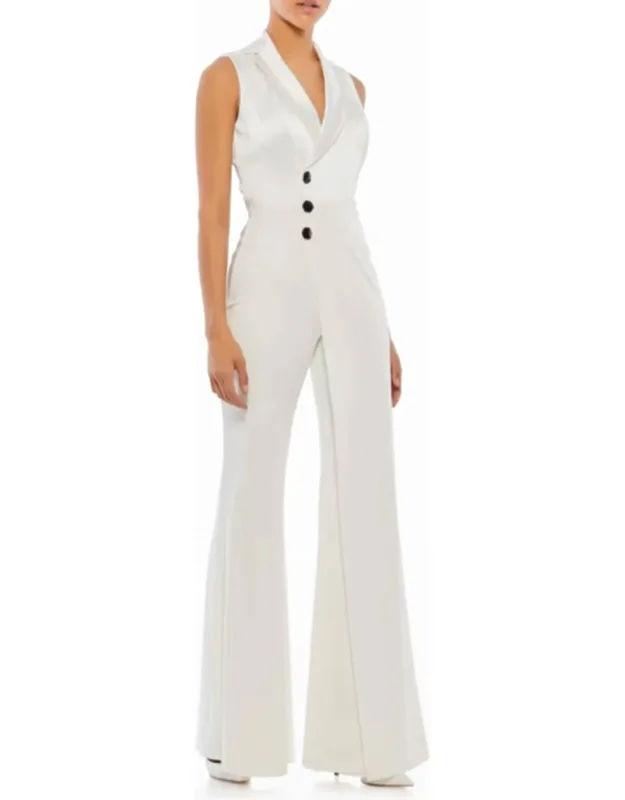 Satin Wide Leg Tuxedo Jumpsuit